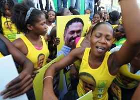 Des supporteurs du candidat Jude Célestin, 25 novembre 2010, Port-au-Prince