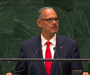 Photo de Fils-Aimé à la tribune de l'ONU